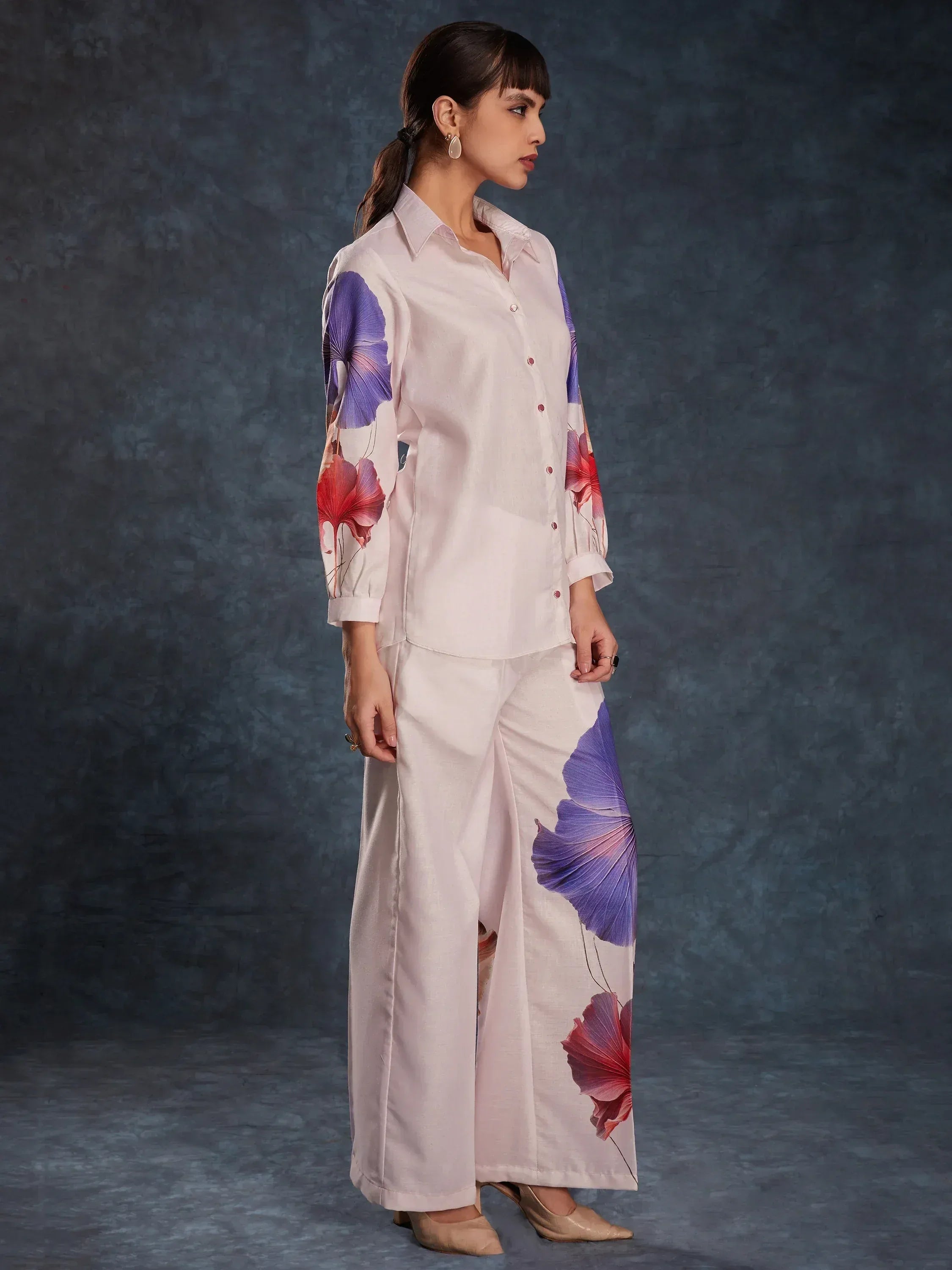 Floral print ethnic shirt and palazzo pants set for women, stylish Indian wear