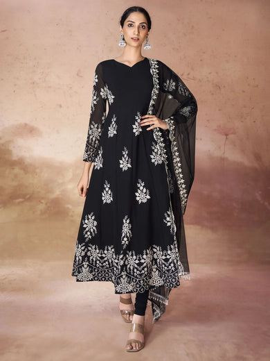 Wonderful Black Embroidered Georgette Salwar Kameez With Dupatta