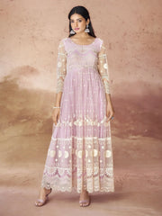 Fabulous Baby Pink Embroidered Net Festival Wear Gown