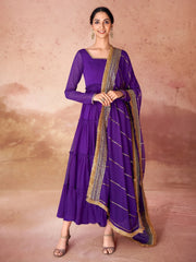 Astonishing Violet Georgette Festival Wear Gown With Dupatta