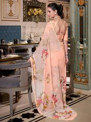 Artistic Peach Georgette Floral Printed Saree With Blouse - Ethnic Plus In