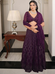 Artistic Wine Embroidered Georgette Reception Wear Lehenga Choli - Ethnic Plus In