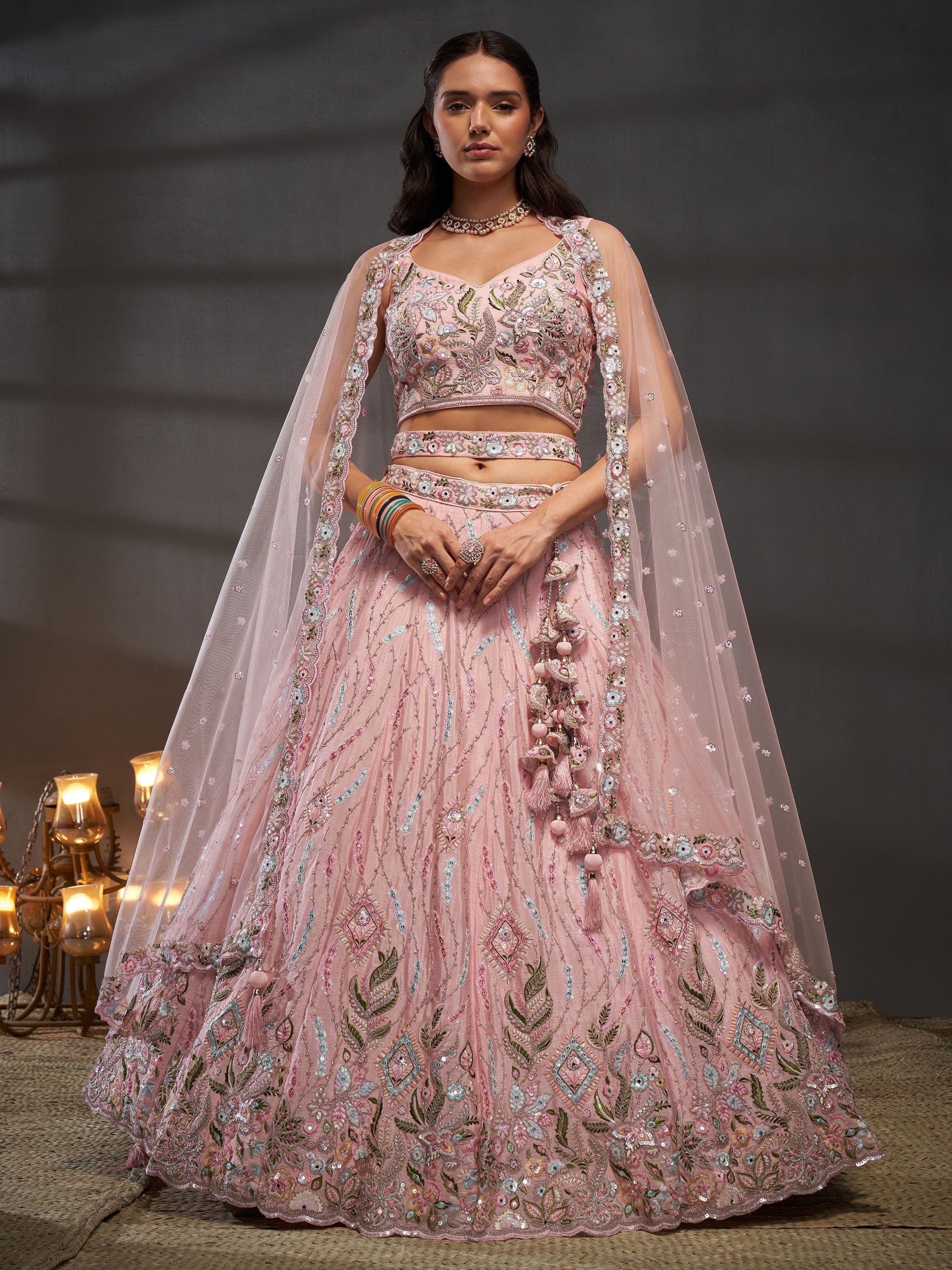 Astonishing Pink Sequins Chiffon Engagement Wear Lehenga Choli - Ethnic Plus In