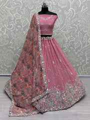 Astonishing Pink Sequins Chinon Engagement Wear Lehenga Choli - Ethnic Plus In
