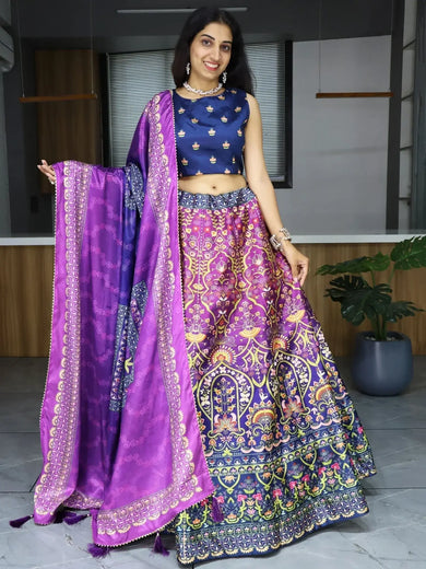 Astonishing Purple Printed Art Silk Event Wear Lehenga Choli - Ethnic Plus In