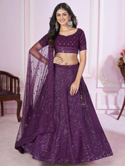 Astonishing Purple Sequins Georgette Engagement Wear Lehenga Choli - Ethnic Plus In