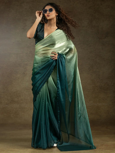 Astonishing Light Green Chiffon Bollywood Pre-Stitched Saree