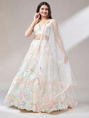 Astounding Off - White Sequins Soft Net Wedding Wear Lehenga Choli - Ethnic Plus In