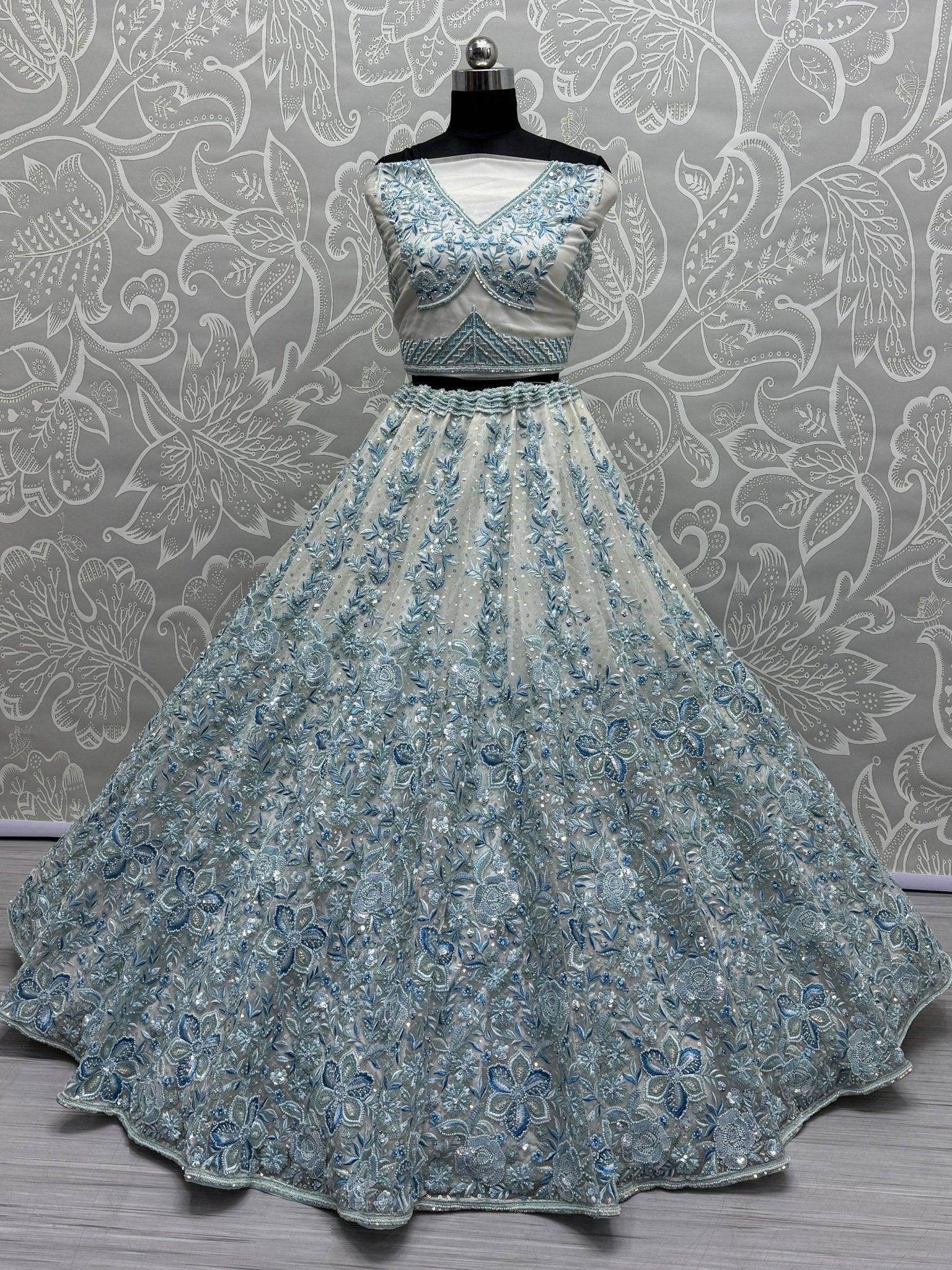 Attractive Blue Multi - Thread Work Net Bridesmaid Lehenga Choli - Ethnic Plus In