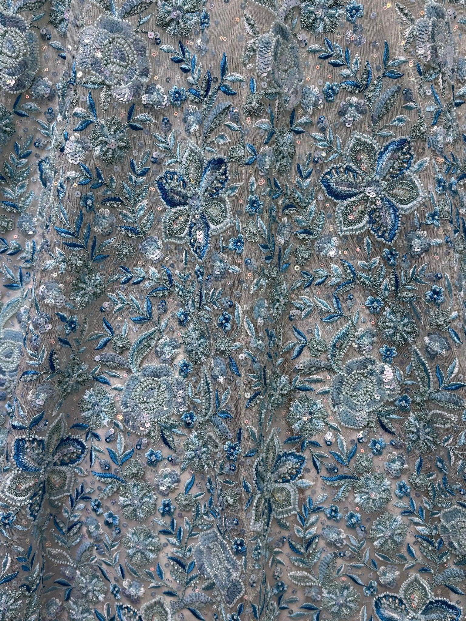 Attractive Blue Multi - Thread Work Net Bridesmaid Lehenga Choli - Ethnic Plus In