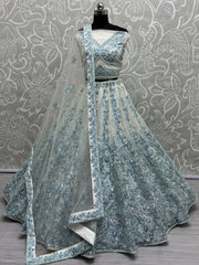 Attractive Blue Multi - Thread Work Net Bridesmaid Lehenga Choli - Ethnic Plus In