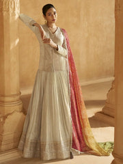 Attractive Cream Sequins Silk Wedding Wear Lehenga With Long Blouse - Ethnic Plus In