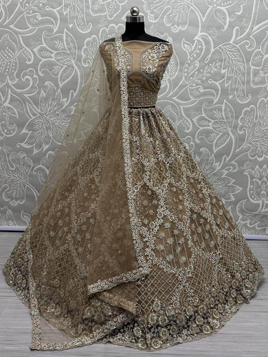 Attractive Golden Thread Work Net Wedding Wear Lehenga Choli - Ethnic Plus In