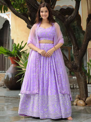 Attractive Lavender Embroidered Georgette Wedding Wear Lehenga Choli - Ethnic Plus In