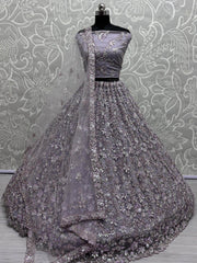Attractive Lavender Zircon Work Net Bridesmaid Lehenga Choli - Ethnic Plus In