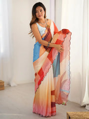 Attractive Multi Color Chinon Traditional Saree With Blouse - Ethnic Plus In