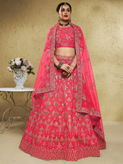 Attractive Peach Sequins Silk Festival Wear Lehenga Choli With Dupatta - Ethnic Plus In