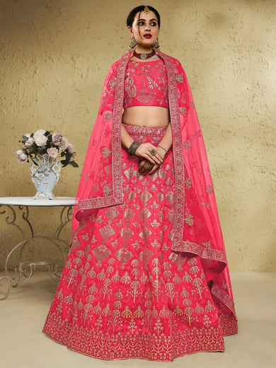 Attractive Peach Sequins Silk Festival Wear Lehenga Choli With Dupatta - Ethnic Plus In