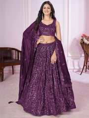 Attractive Purple Sequins Georgette Wedding Wear Lehenga Choli - Ethnic Plus In