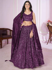 Attractive Purple Sequins Georgette Wedding Wear Lehenga Choli - Ethnic Plus In
