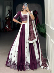 Attractive Wine Pure Cotton Mirror Work Navratri Wear Lehenga Choli - Ethnic Plus In