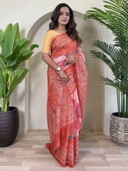 Attractive Peach Bandhani Printed Tissue Silk Casual Wear Saree