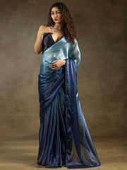 Attractive Sky-Blue Chiffon Reception Wear Pre-Stitched Saree
