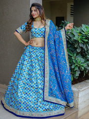 Awesome Blue Sequins Work Art Silk Wedding Lehenga Choli - Ethnic Plus In