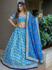 Awesome Blue Sequins Work Art Silk Wedding Lehenga Choli - Ethnic Plus In