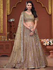 Awesome Golden Jarkan Work Net Wedding Lehenga Choli With Dupatta - Ethnic Plus In