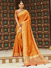 Awesome Orange Zari Weaving Silk Traditional Saree With Blouse - Ethnic Plus In