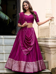 Awesome Wine Zari Weaving Chanderi Silk Festive Wear Lehenga Choli - Ethnic Plus In