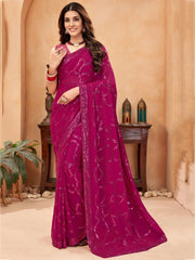 Incredible Magenta Sequins Georgette Party Wear Saree With Blouse