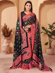 Glamorous Black Printed Pashmina Festival Wear Saree With Shawl