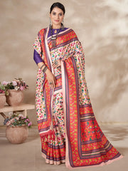 Beautiful Peach Printed Pashmina Traditional Saree With Shawl