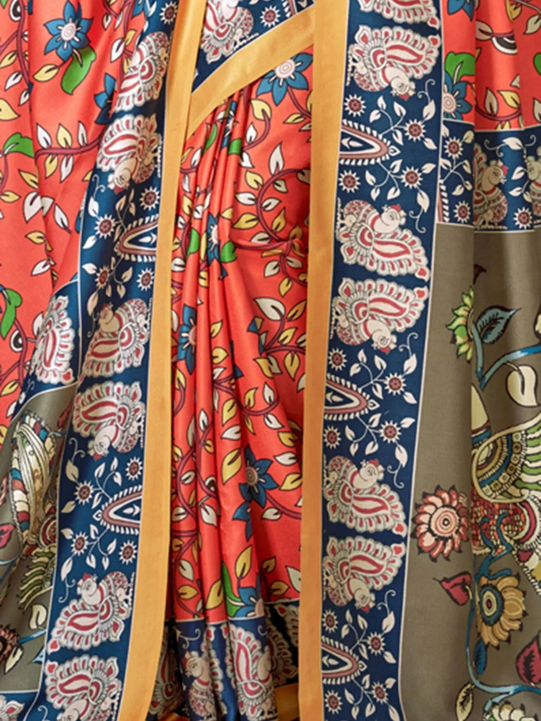 Vibrant Indian saree with floral and paisley print, perfect for ethnic wear