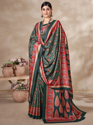 Charming Multi-Color Digital Printed Pashmina Saree With Shawl