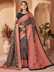 Amazing Black Digital Printed Pashmina Event Wear Saree With Shawl
