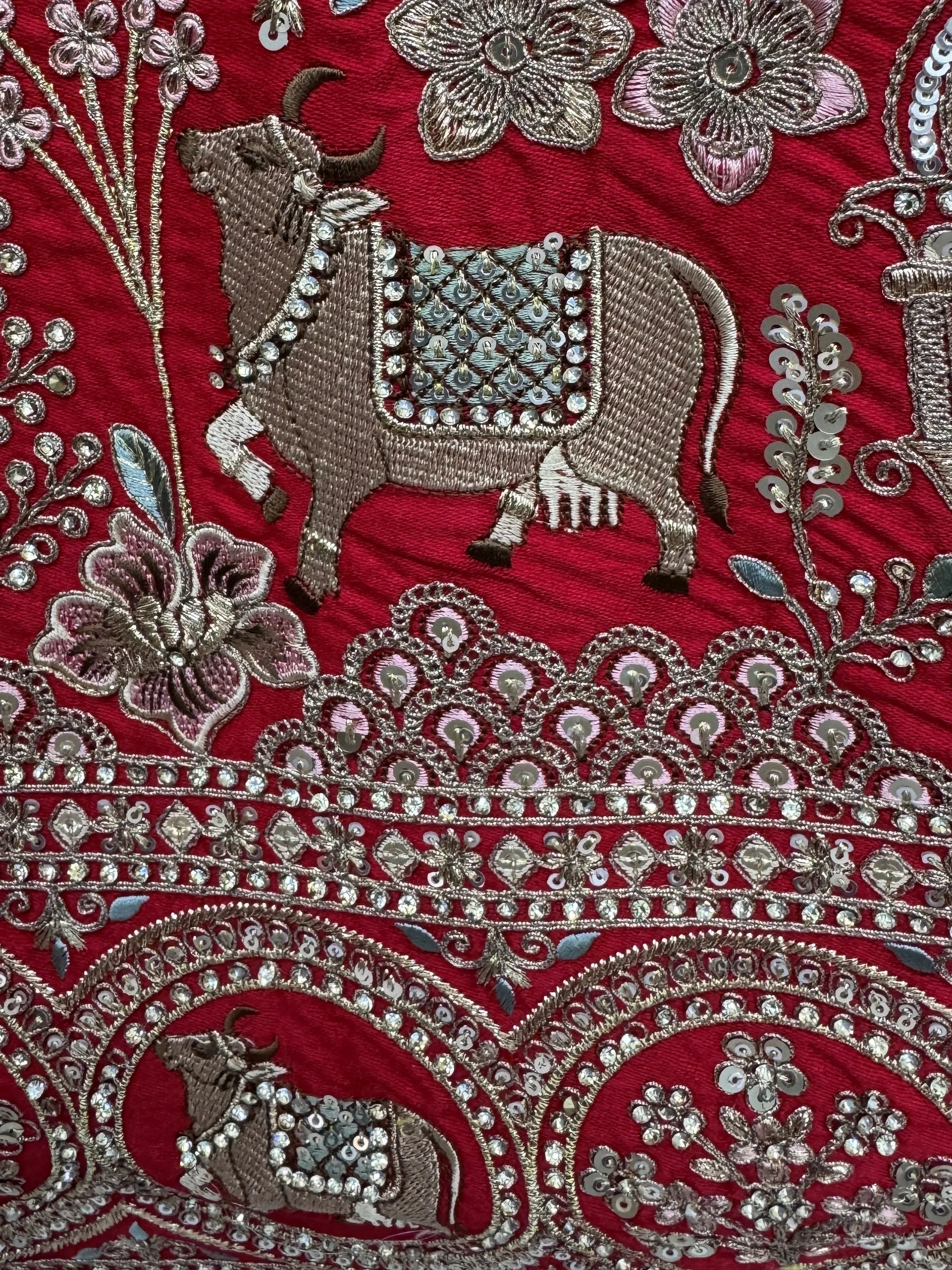 Elegant Red Embroidered Silk Bridal Lehenga Choli With Double Dupatta