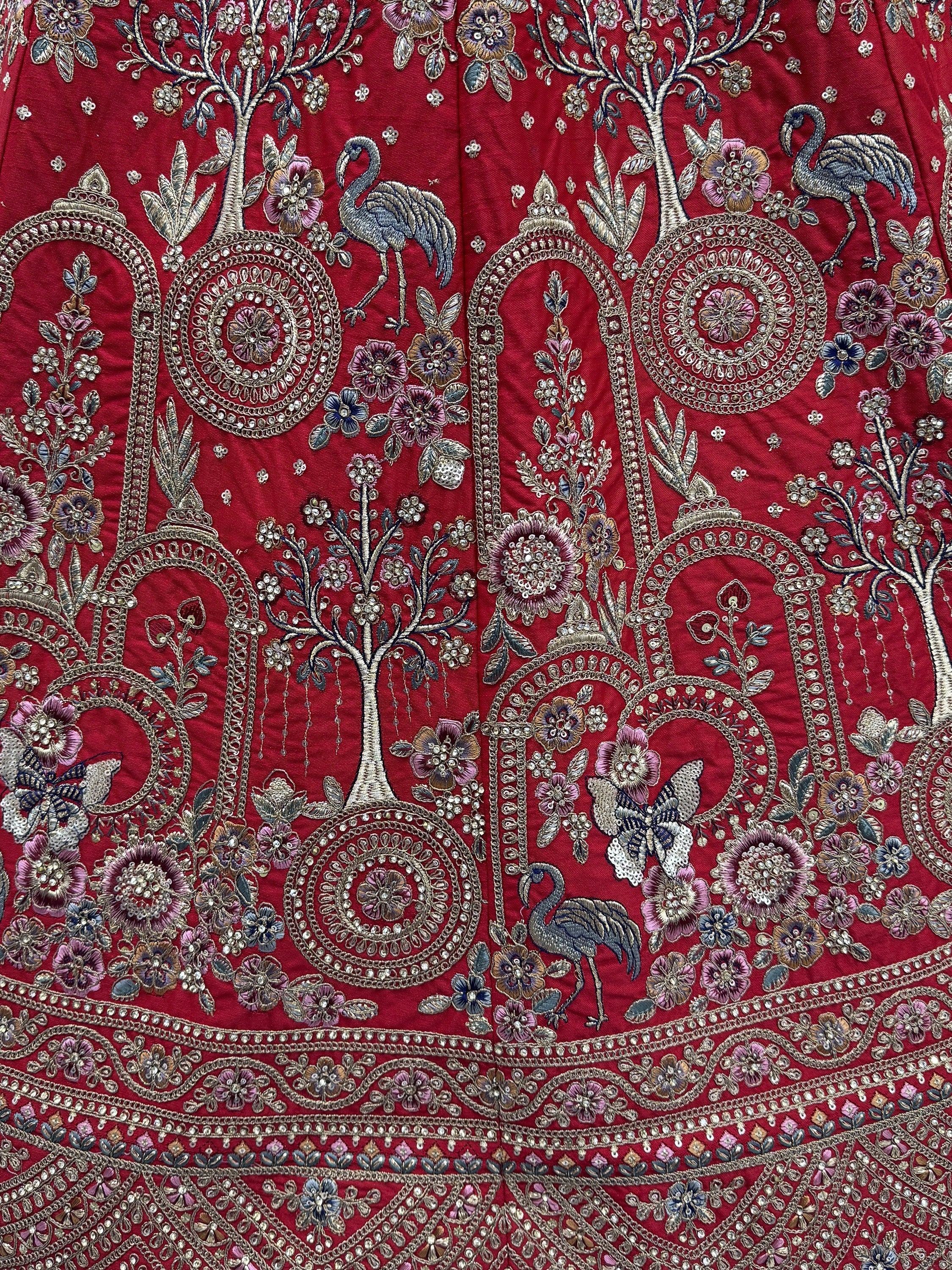 Awesome Red Embroidered Silk Bridal Lehenga Choli With Double Dupatta