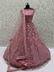 Artistic Pink Net Sequins Work Bridesmaid Lehenga Choli With Dupatta