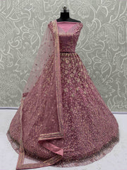 Artistic Pink Net Sequins Work Bridesmaid Lehenga Choli With Dupatta