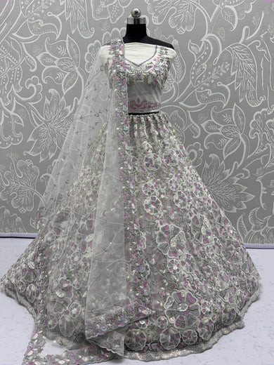 Gorgeous White Net Multi-Thread Work Function Wear Lehenga Choli