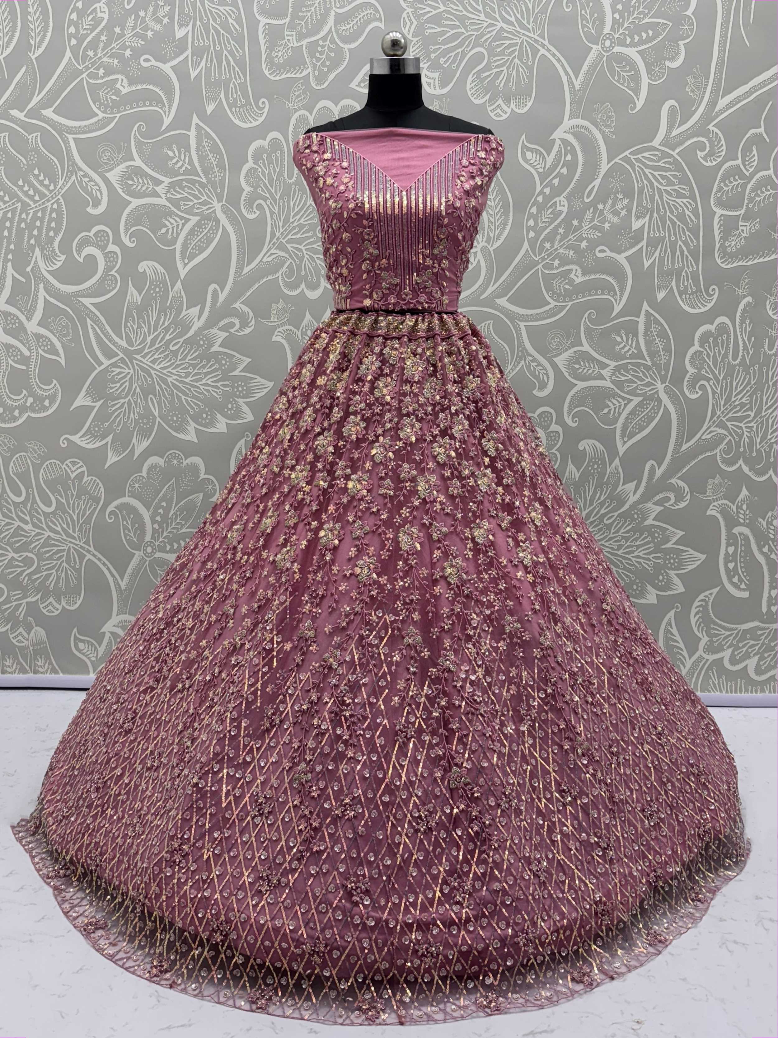 Artistic Pink Net Sequins Work Bridesmaid Lehenga Choli With Dupatta