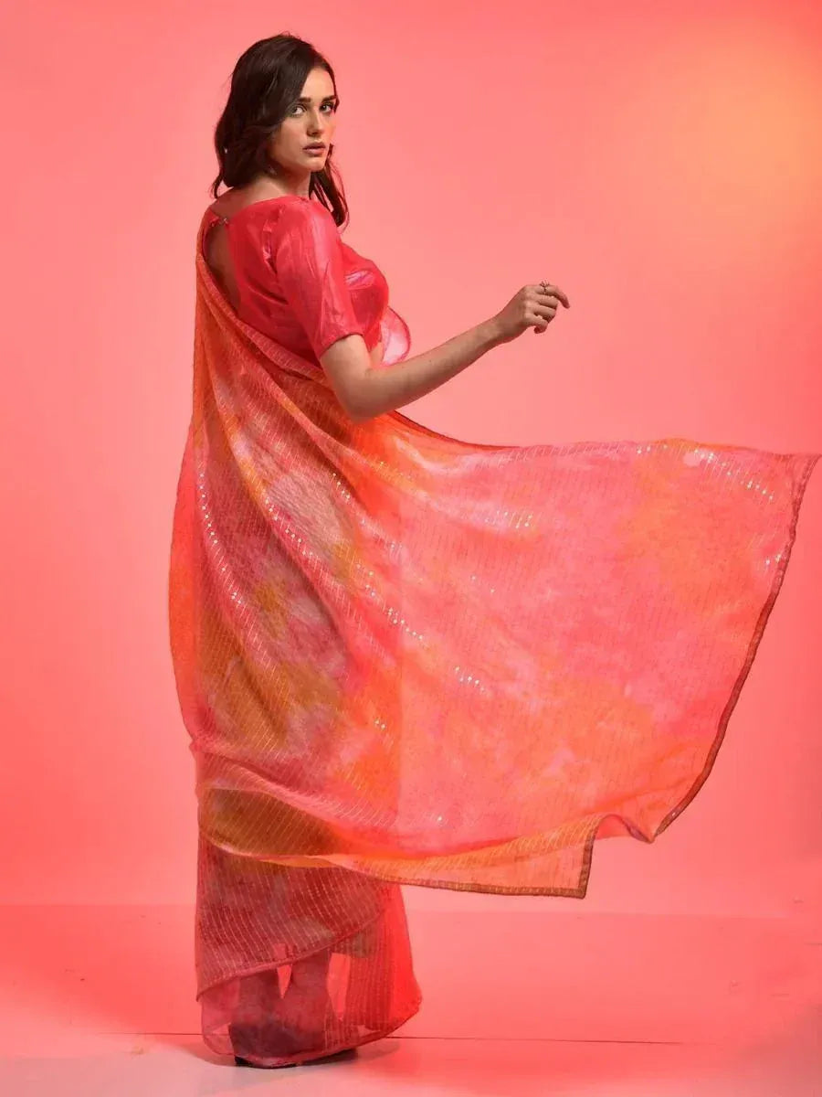 Fascinating Multi-Color Chiffon Sequins Work Party Wear Saree