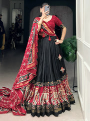 Beautiful Black Patola Printed Tussar Silk Festive Wear Lehenga Choli - Ethnic Plus In