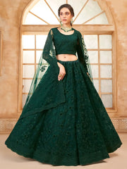 Beautiful Green Embroidered Net Mehendi Wear Lehenga Choli - Ethnic Plus In