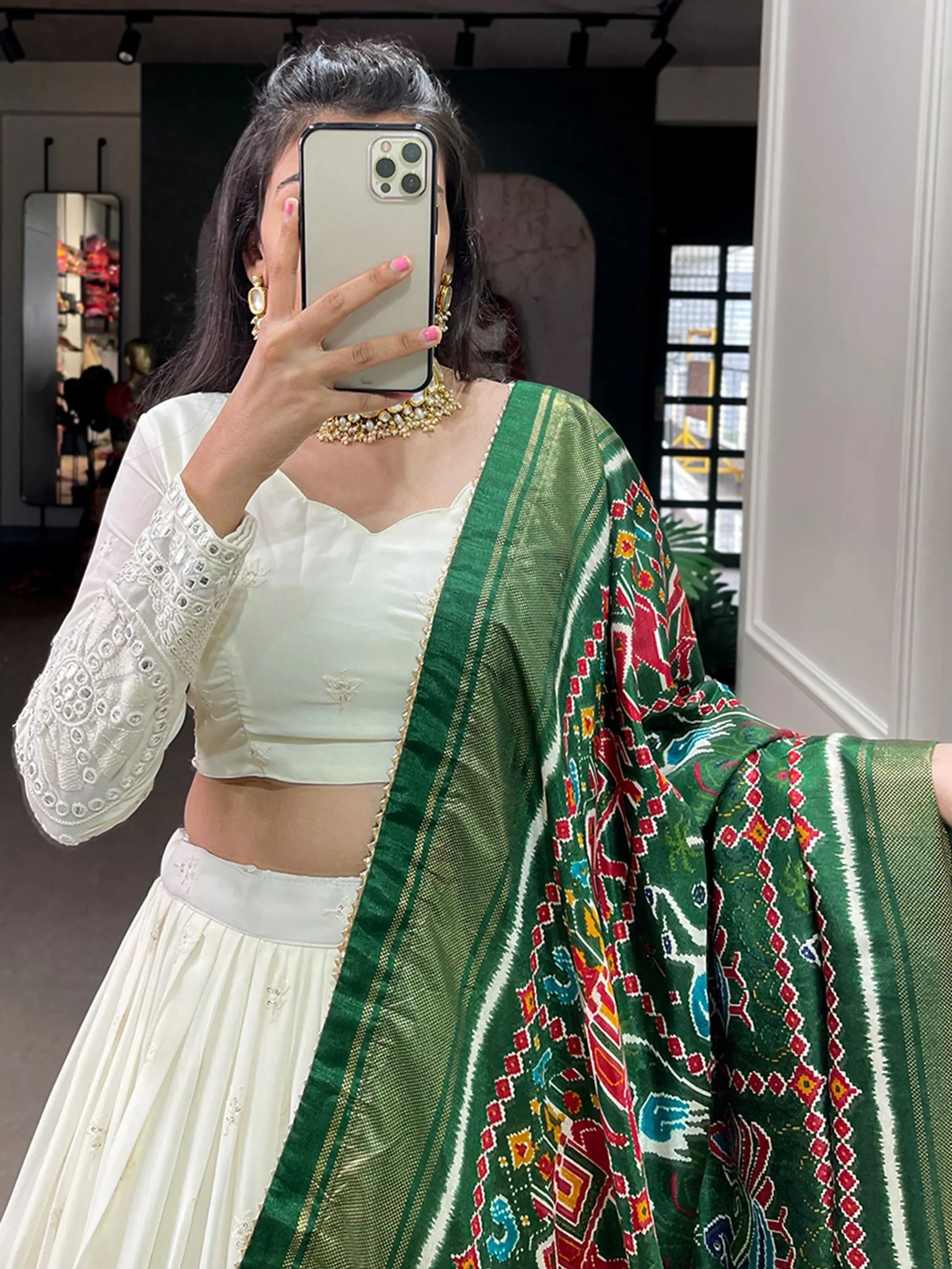 Beautiful Green Mirror Work Georgette Festival Wear Lehenga Choli - Ethnic Plus In