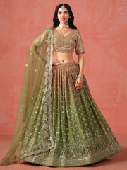 Beautiful Green Sequins Embroidered Mehendi Wear Lehenga Choli - Ethnic Plus In