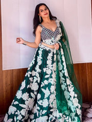 Beautiful Green Sequins Georgette Designer Lehenga Choli With Dupatta - Ethnic Plus In